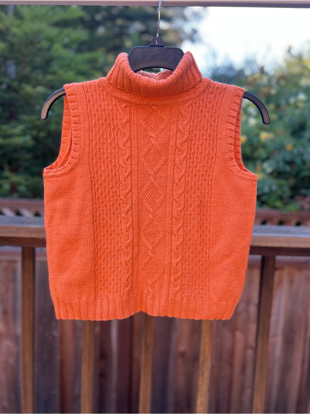 Orange Hand knit pure wool turtleneck vest